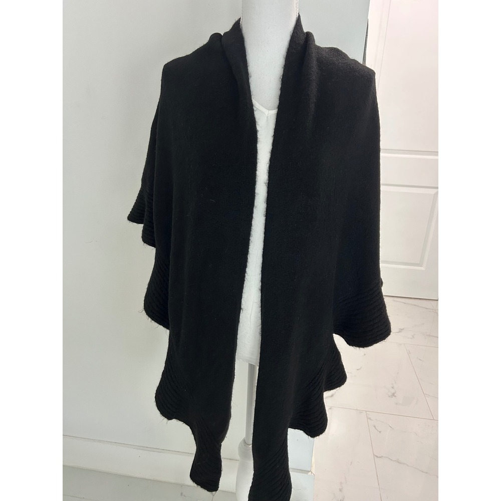 Lilly Pulitzer Black Open Front Ribbed Knit Wrap Cardigan Shawl One Size